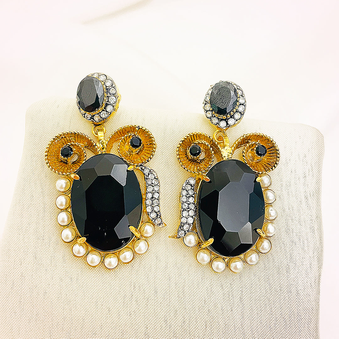 Sehrish Pearl-Edge Stone Drop Earrings