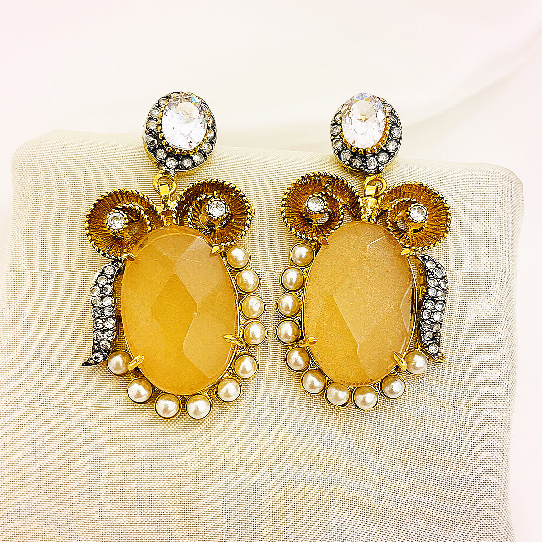 Sehrish Pearl-Edge Stone Drop Earrings