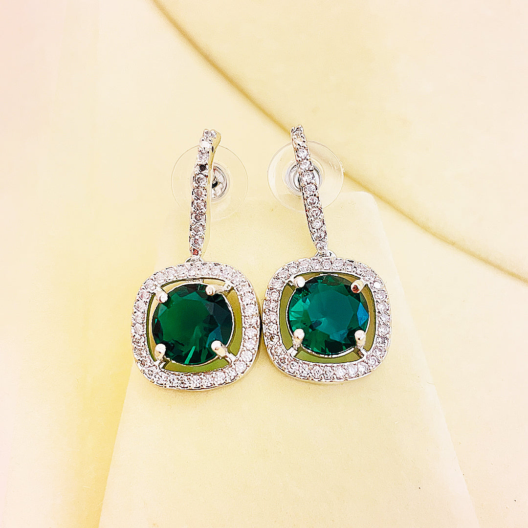 Vionette Cushion-Cut CZ Halo Drop Earrings