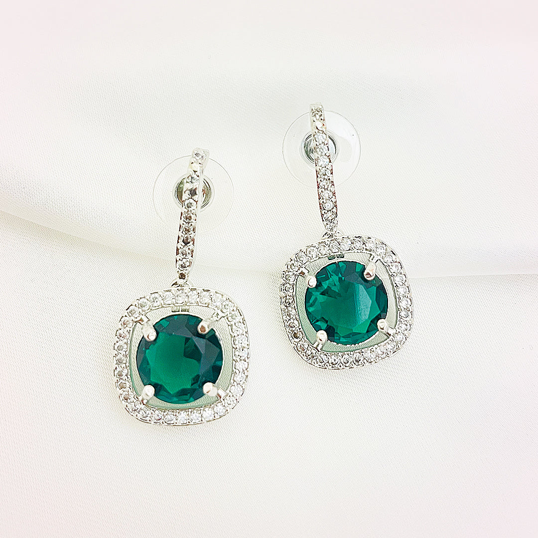 Vionette Cushion-Cut CZ Halo Drop Earrings