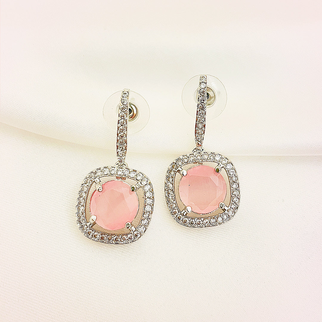 Vionette Cushion-Cut CZ Halo Drop Earrings