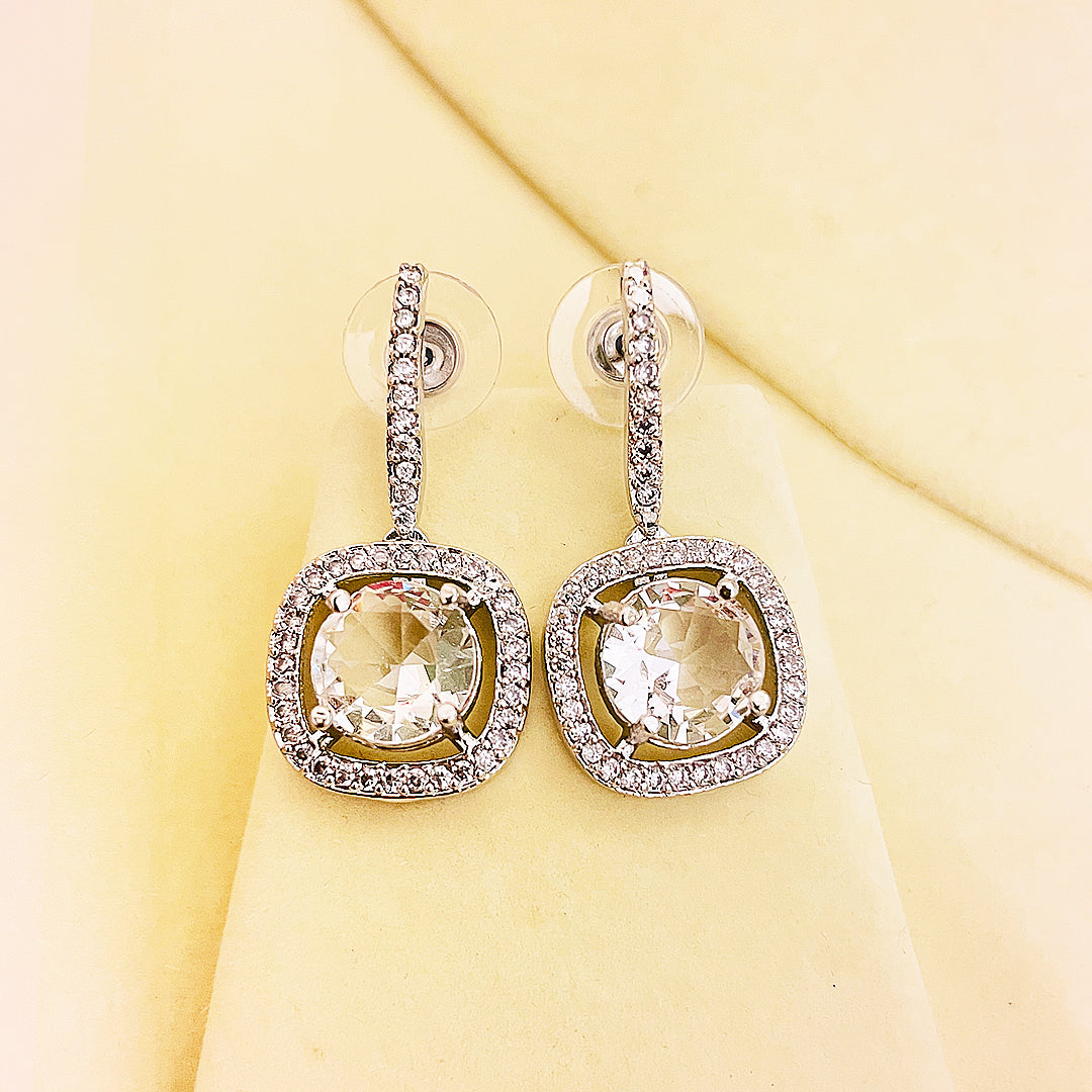 Vionette Cushion-Cut CZ Halo Drop Earrings