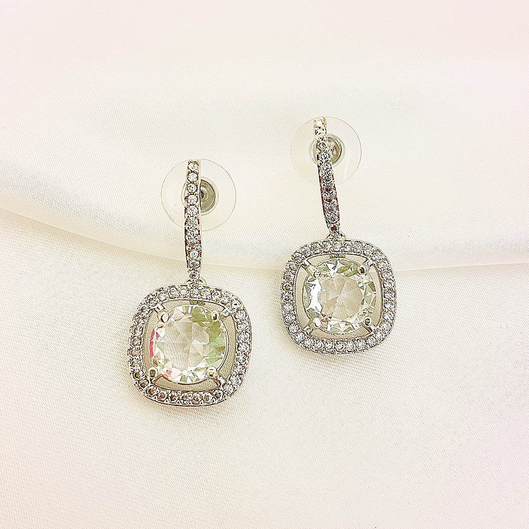 Vionette Cushion-Cut CZ Halo Drop Earrings