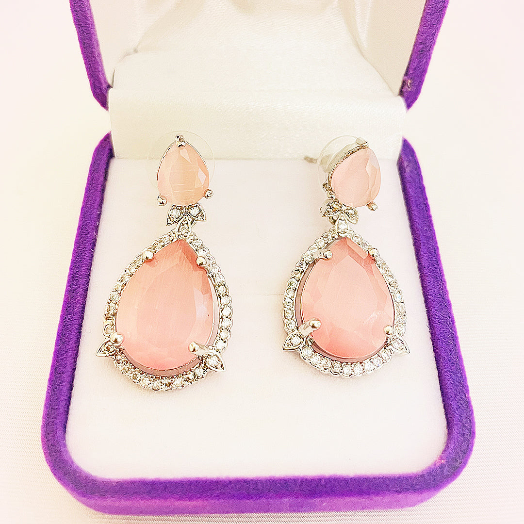 Elara Teardrop CZ  Halo Earrings