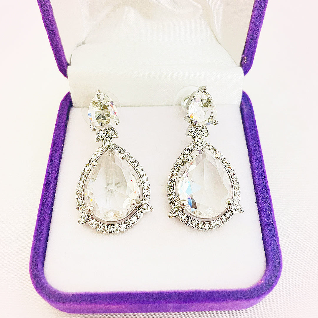 Elara Teardrop CZ  Halo Earrings
