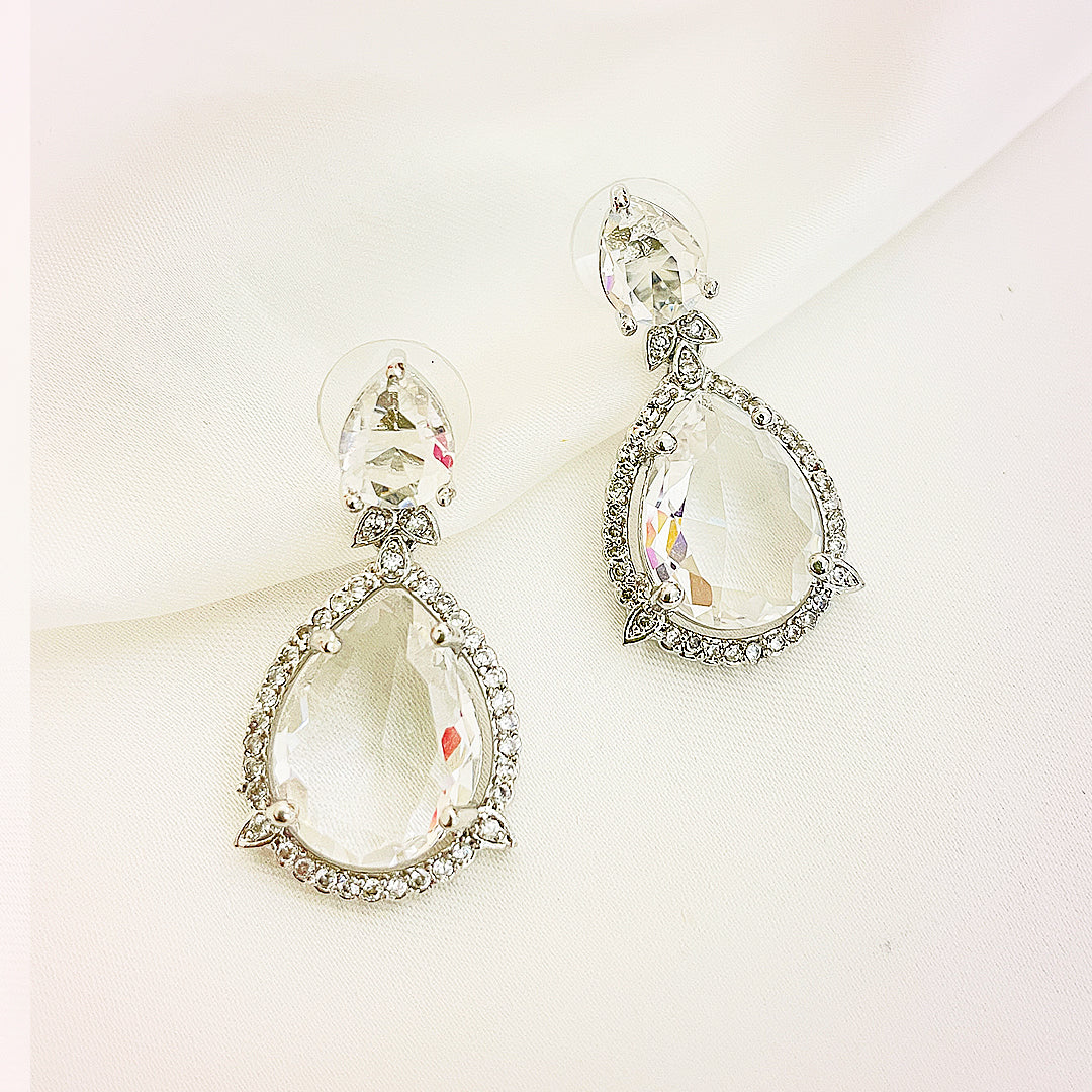 Elara Teardrop CZ  Halo Earrings