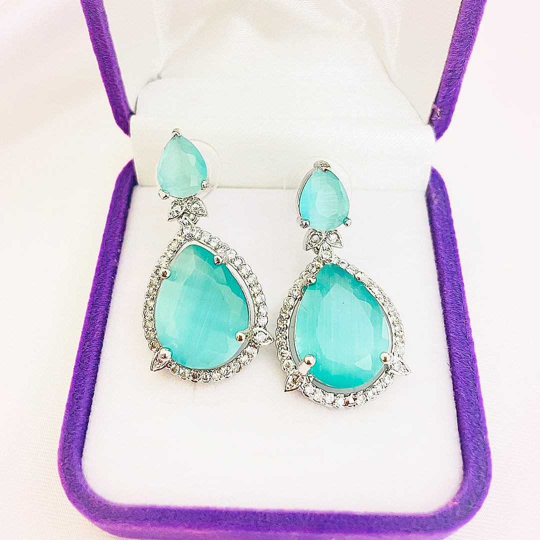 Elara Teardrop CZ  Halo Earrings