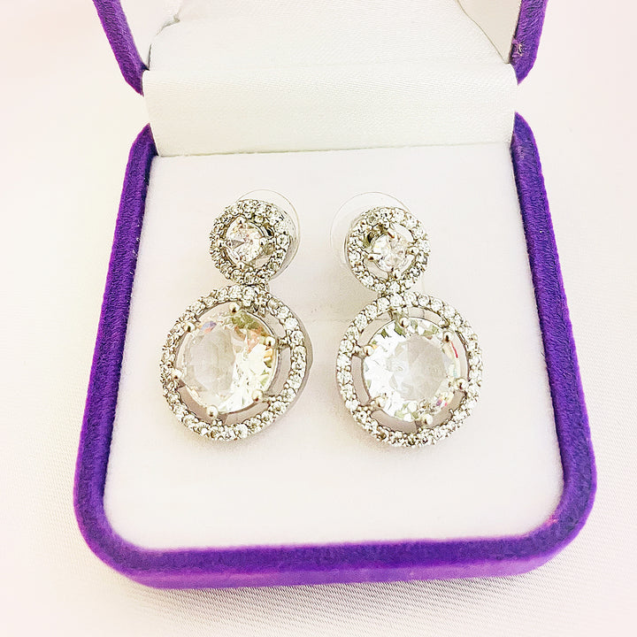Fiora Round-Cut CZ Halo Drop Earrings