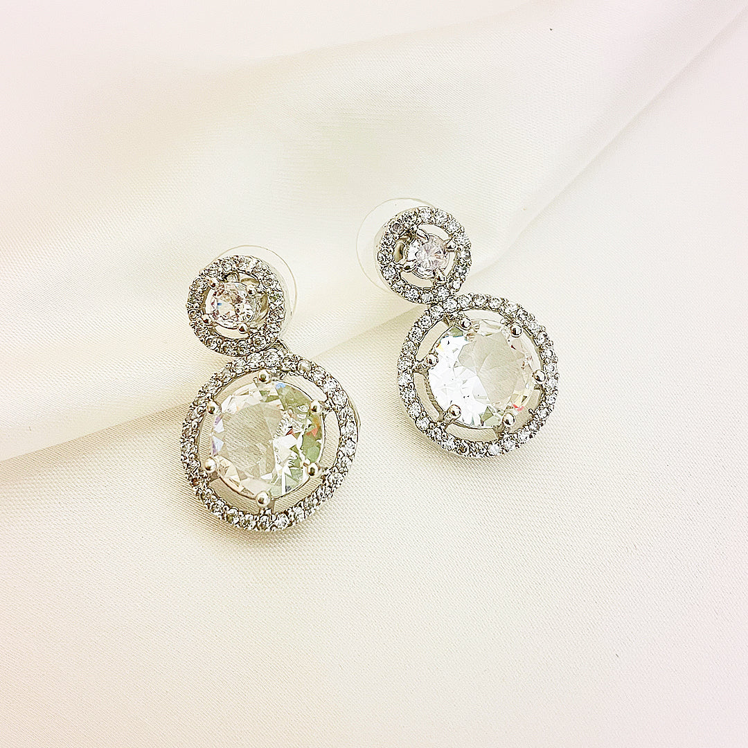 Fiora Round-Cut CZ Halo Drop Earrings