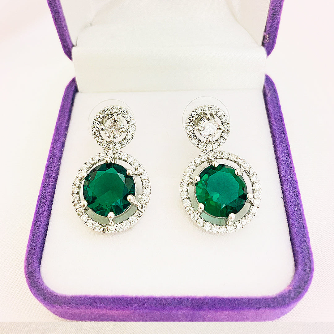 Fiora Round-Cut CZ Halo Drop Earrings