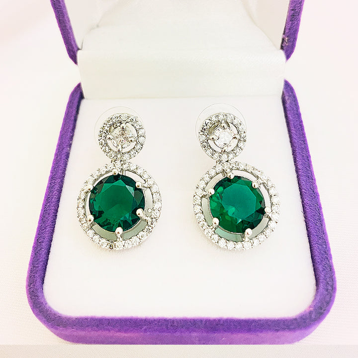 Fiora Round-Cut CZ Halo Drop Earrings