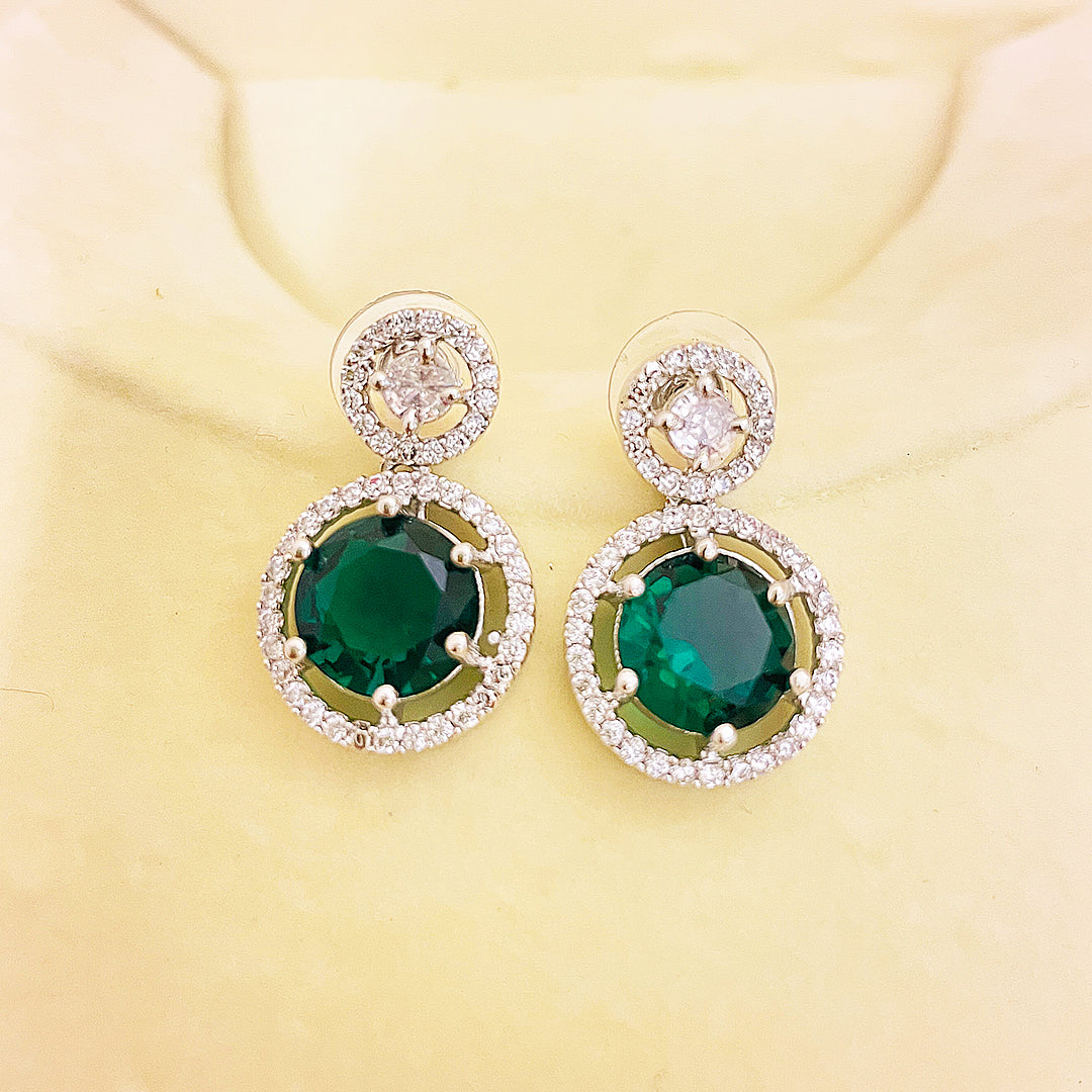 Fiora Round-Cut CZ Halo Drop Earrings