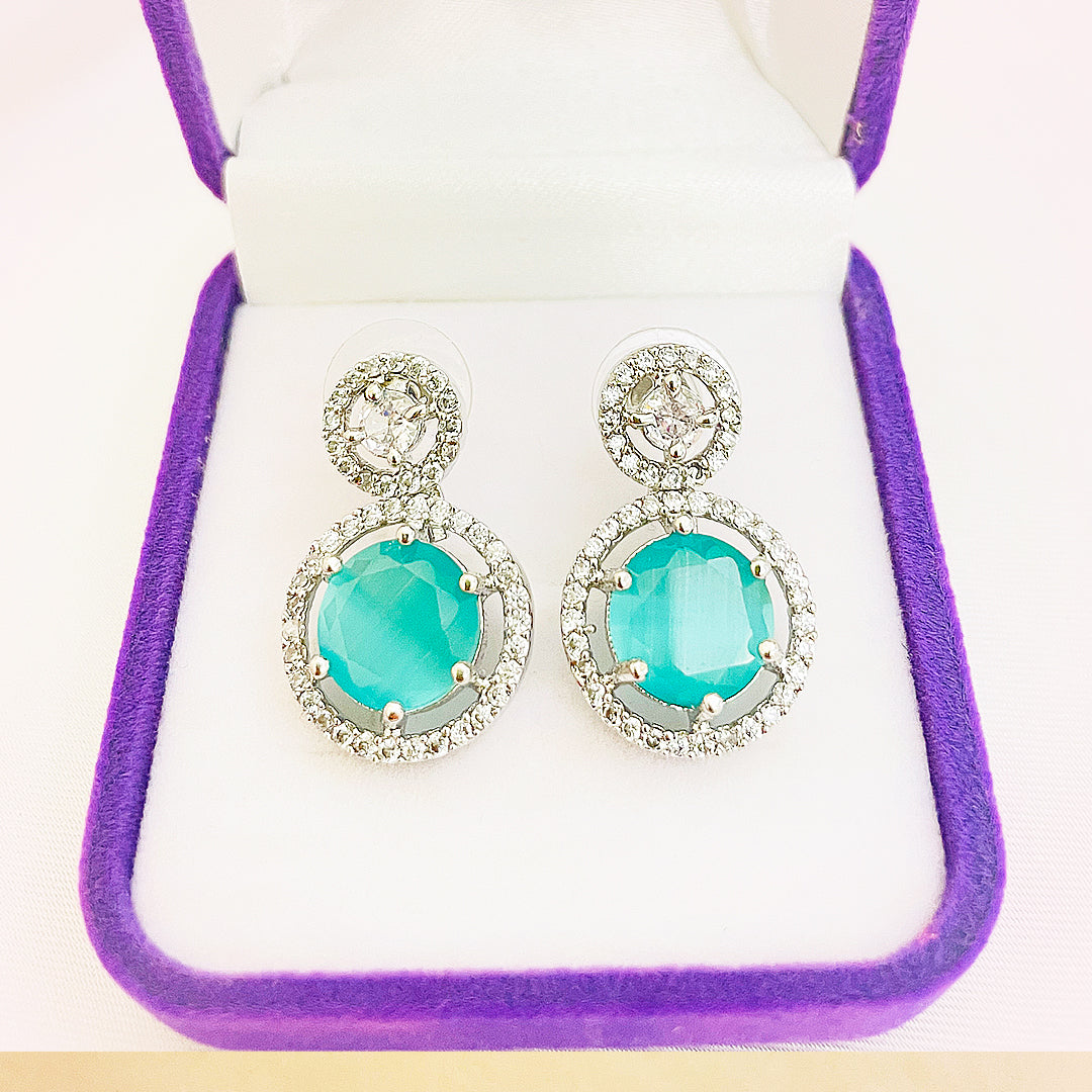 Fiora Round-Cut CZ Halo Drop Earrings