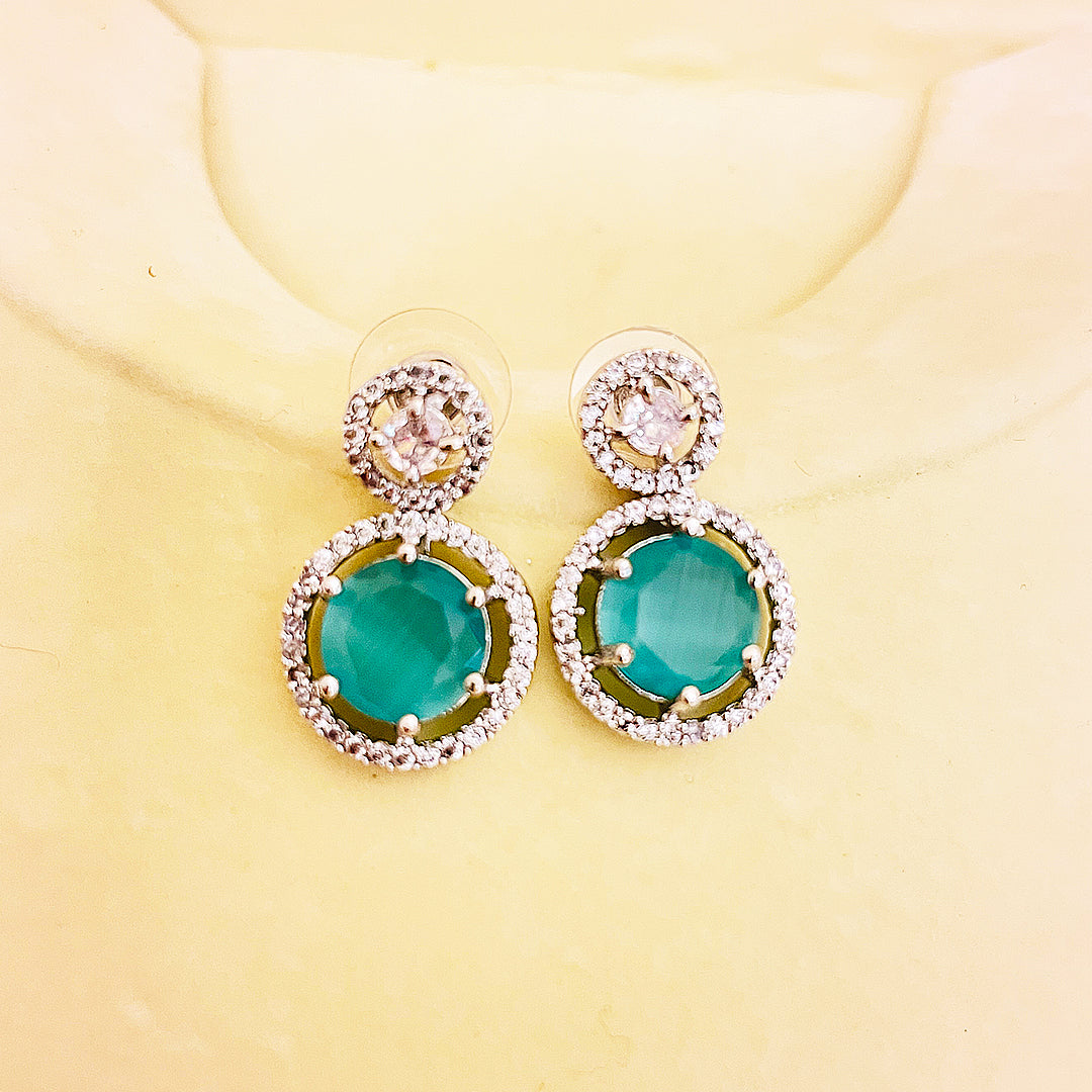 Fiora Round-Cut CZ Halo Drop Earrings