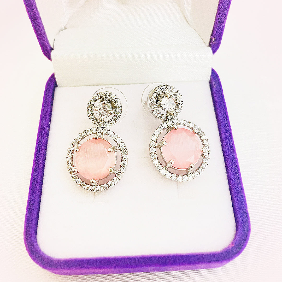 Fiora Round-Cut CZ Halo Drop Earrings