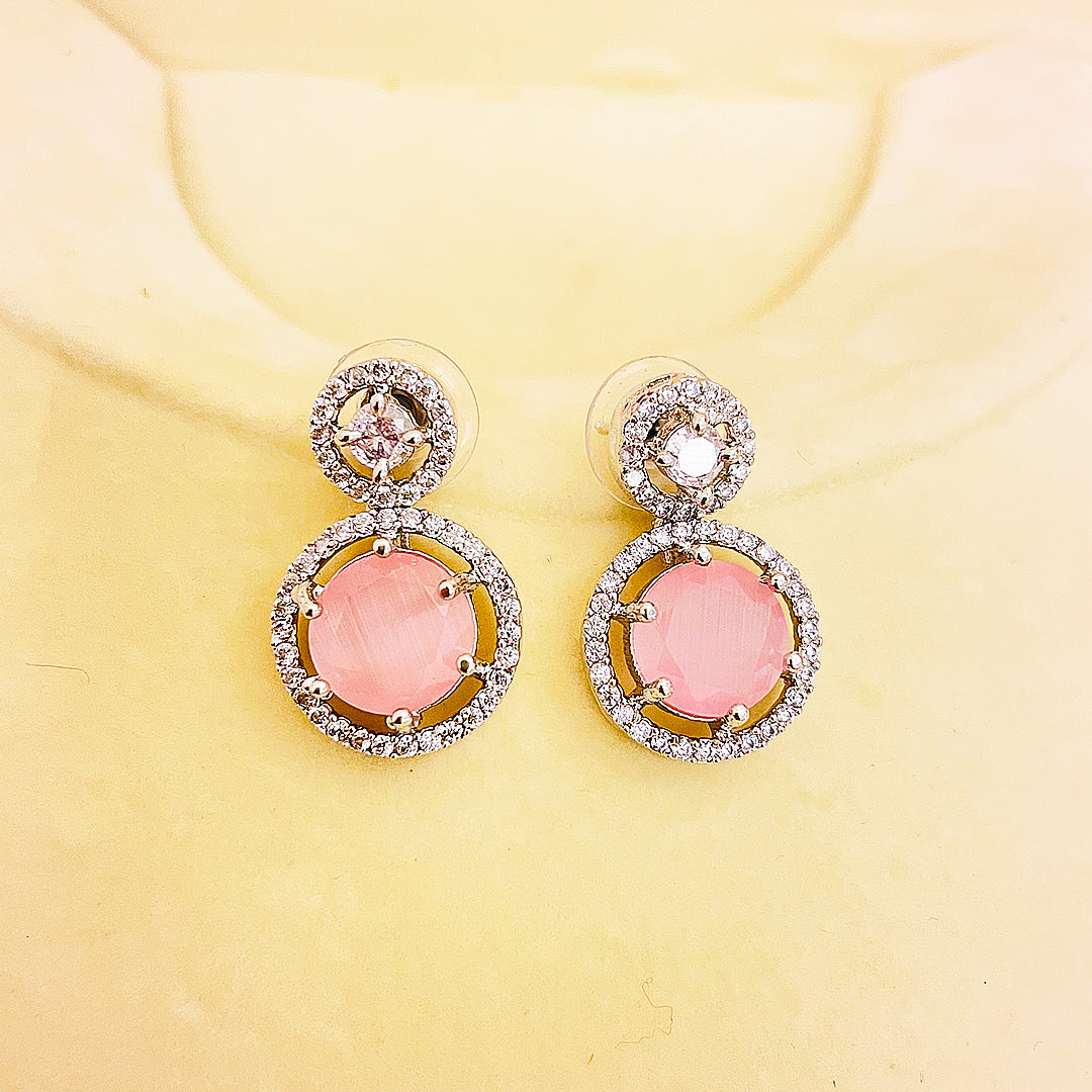 Fiora Round-Cut CZ Halo Drop Earrings