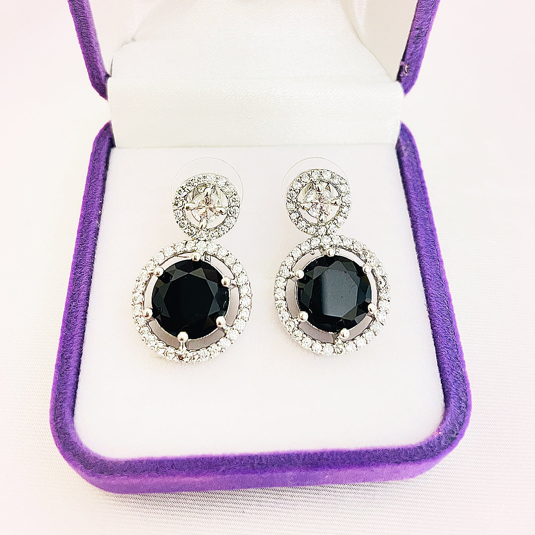 Fiora Round-Cut CZ Halo Drop Earrings