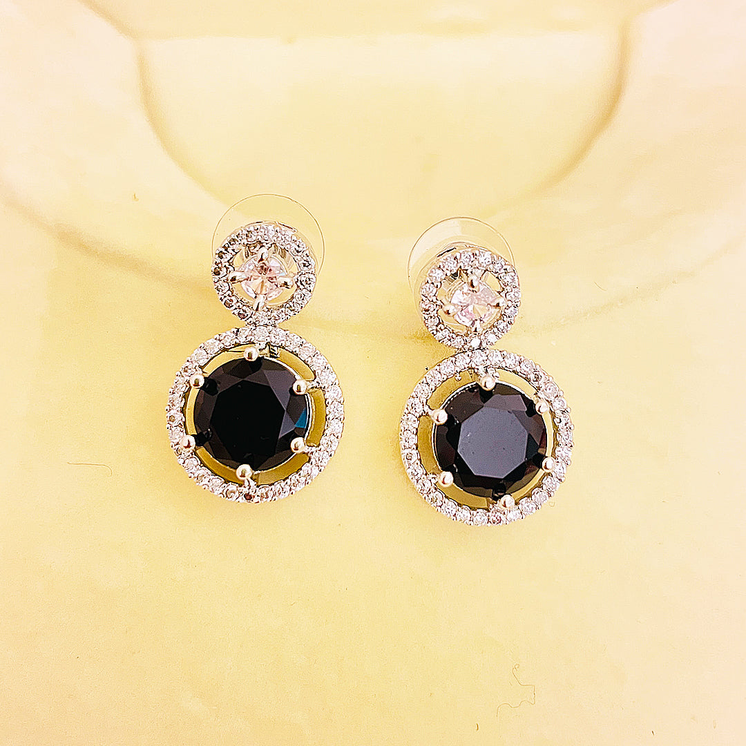 Fiora Round-Cut CZ Halo Drop Earrings
