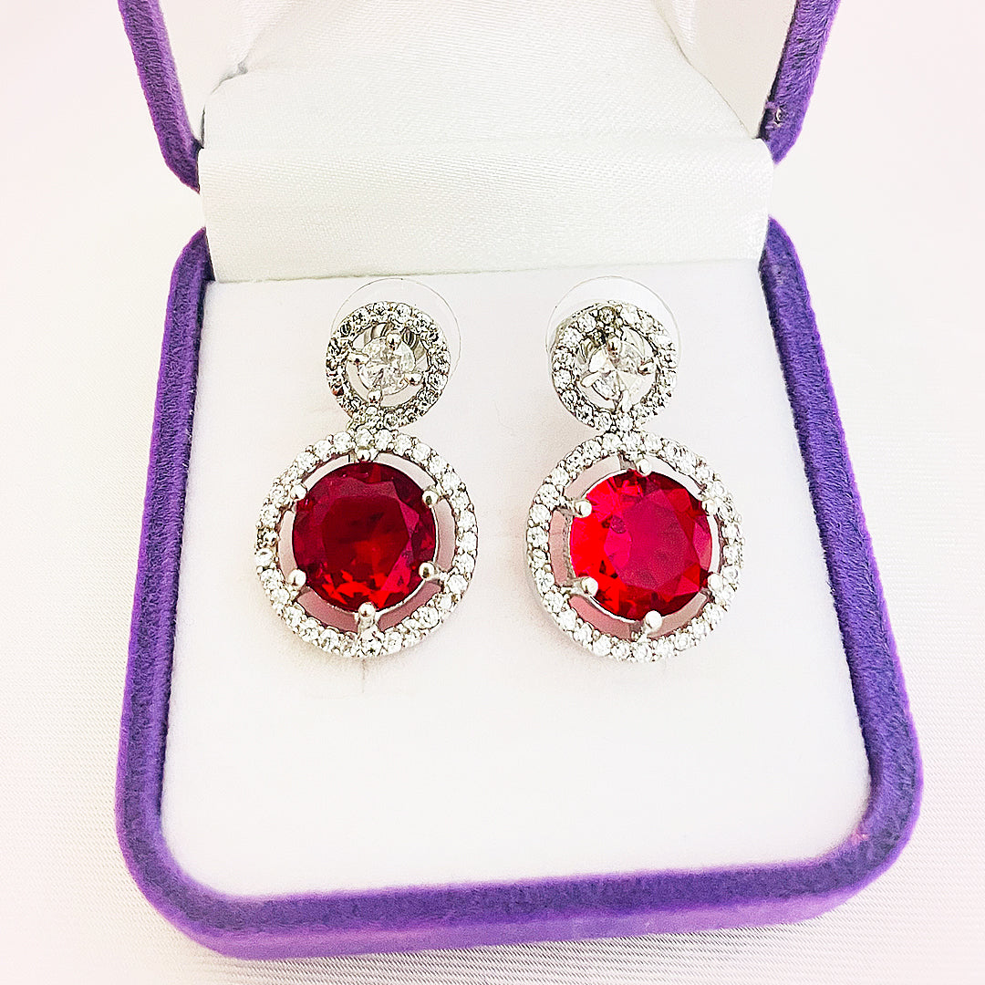 Fiora Round-Cut CZ Halo Drop Earrings
