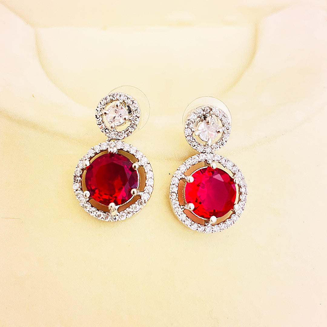 Fiora Round-Cut CZ Halo Drop Earrings