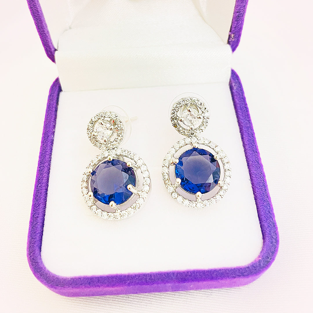 Fiora Round-Cut CZ Halo Drop Earrings