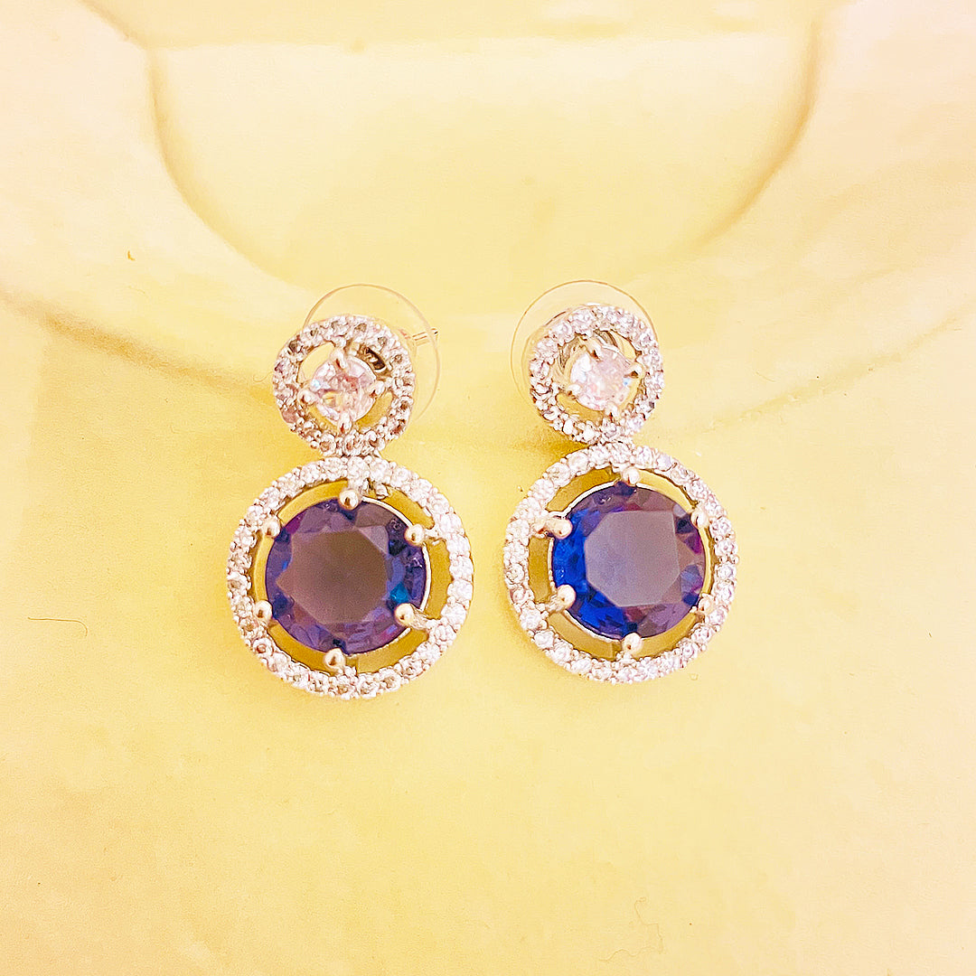 Fiora Round-Cut CZ Halo Drop Earrings