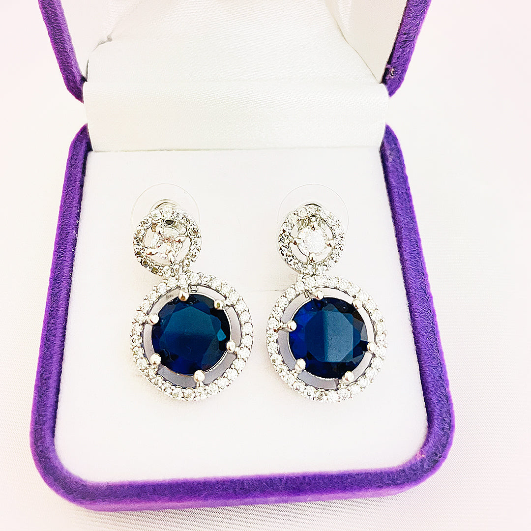 Fiora Round-Cut CZ Halo Drop Earrings
