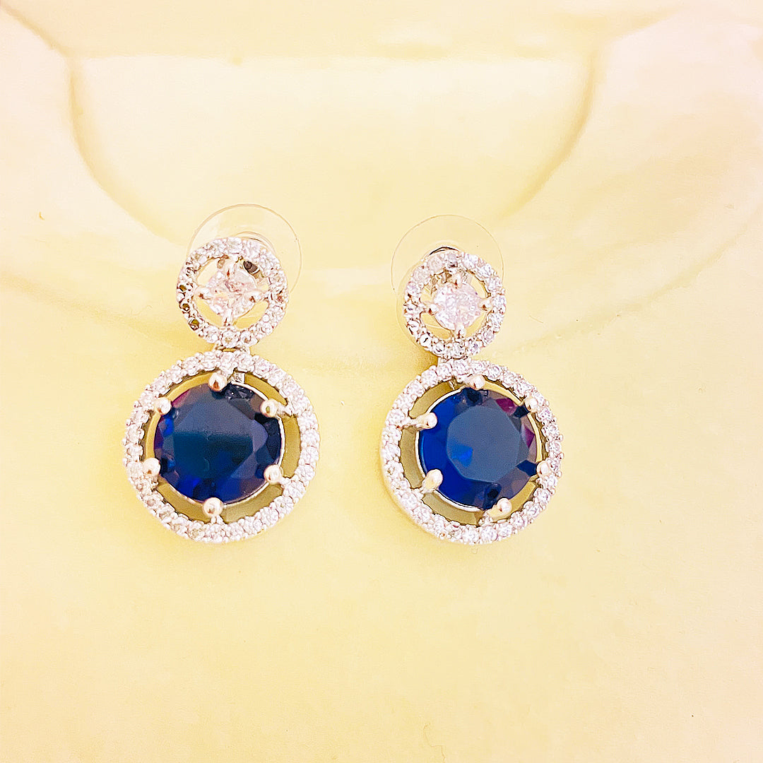 Fiora Round-Cut CZ Halo Drop Earrings
