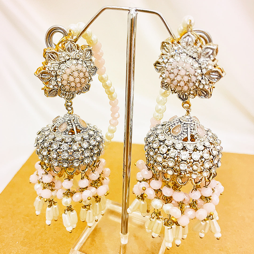 Mahnoor 4-Piece Baby Pink Beaded Mala Set With Silver AD Work