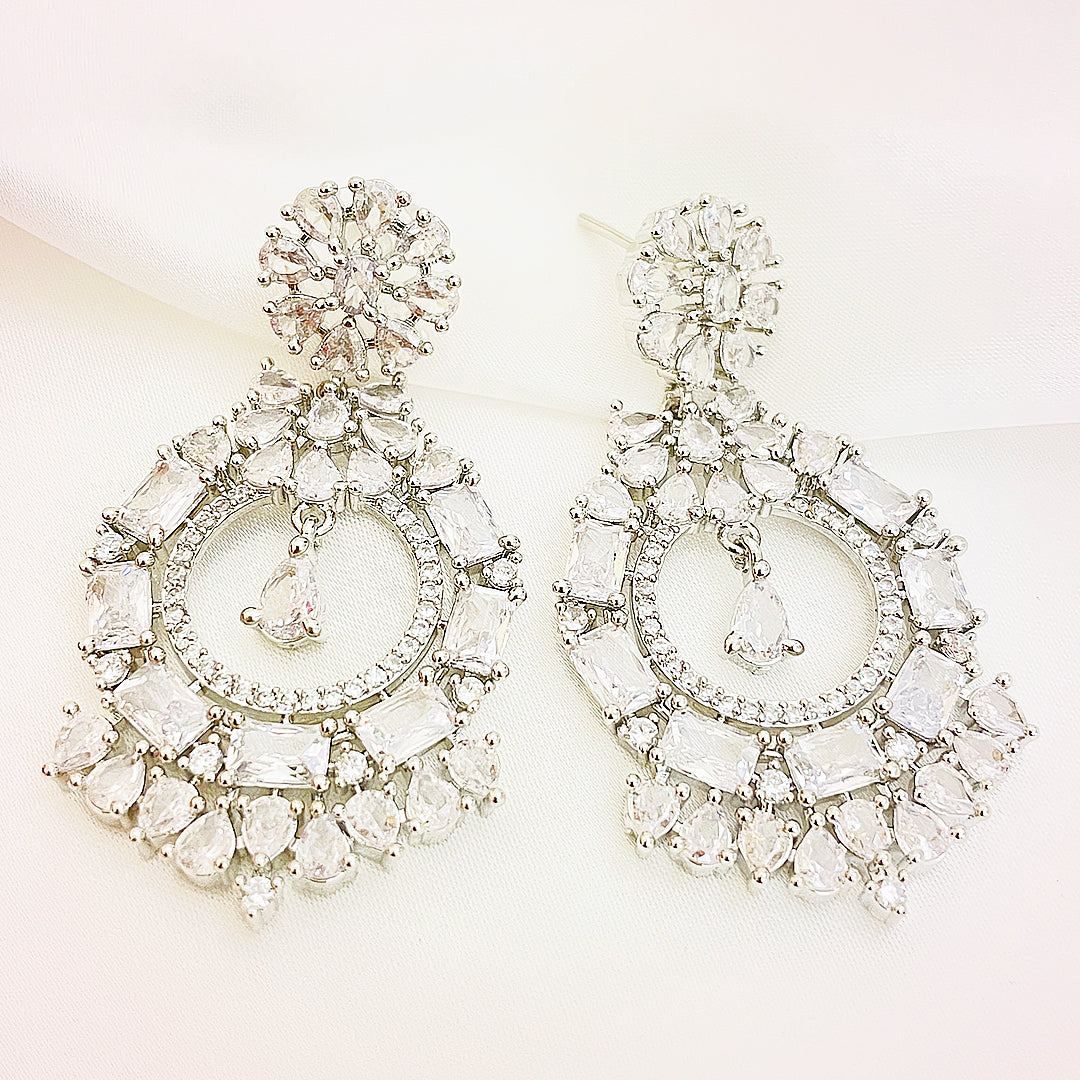 Isebella Baguette Cut CZ Chandbali Earrings