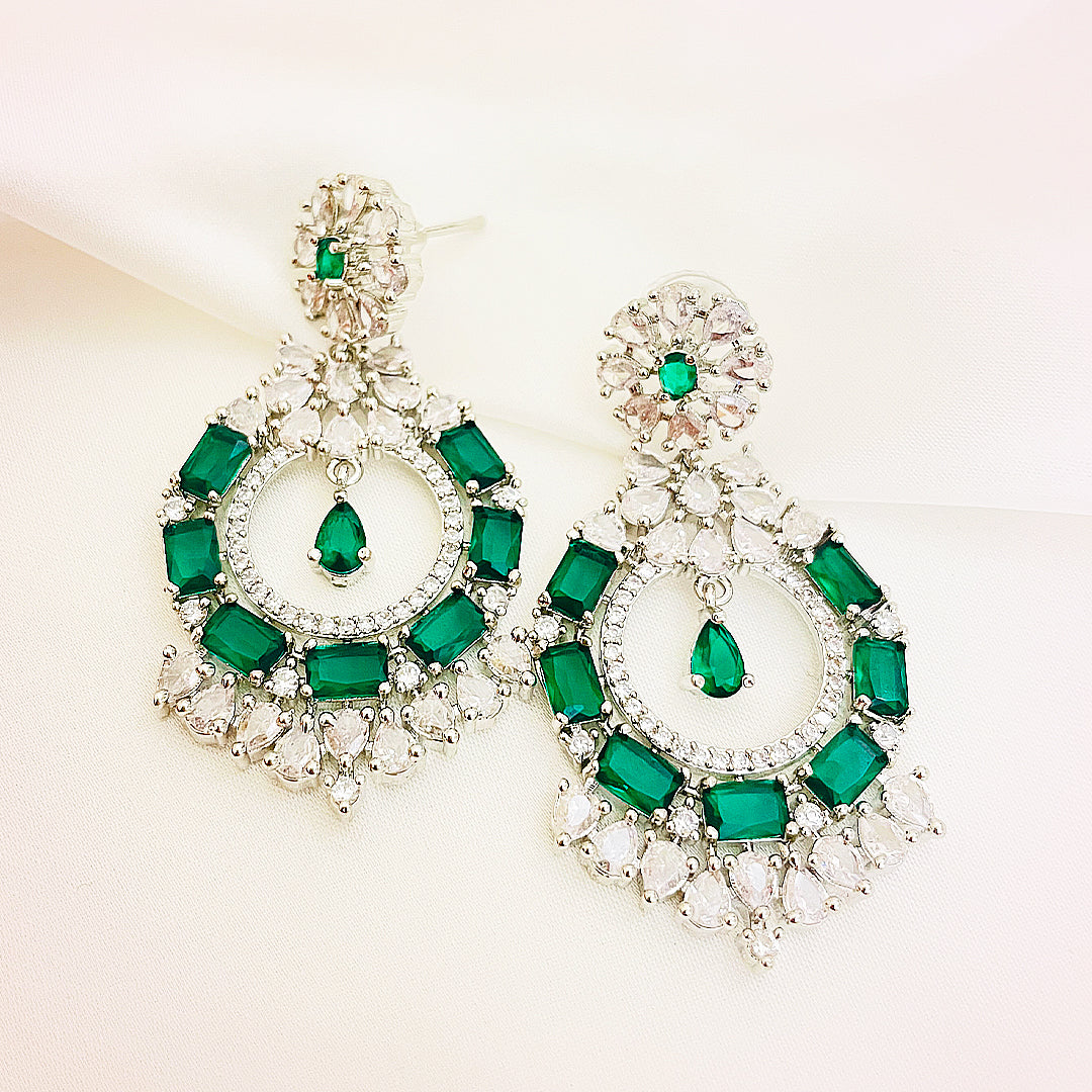 Isebella Baguette Cut CZ Chandbali Earrings