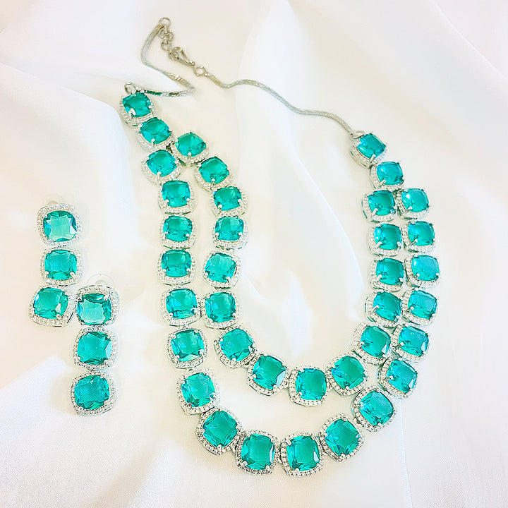 Elanora AD Necklace & Earrings Set - Double Layered Cushion