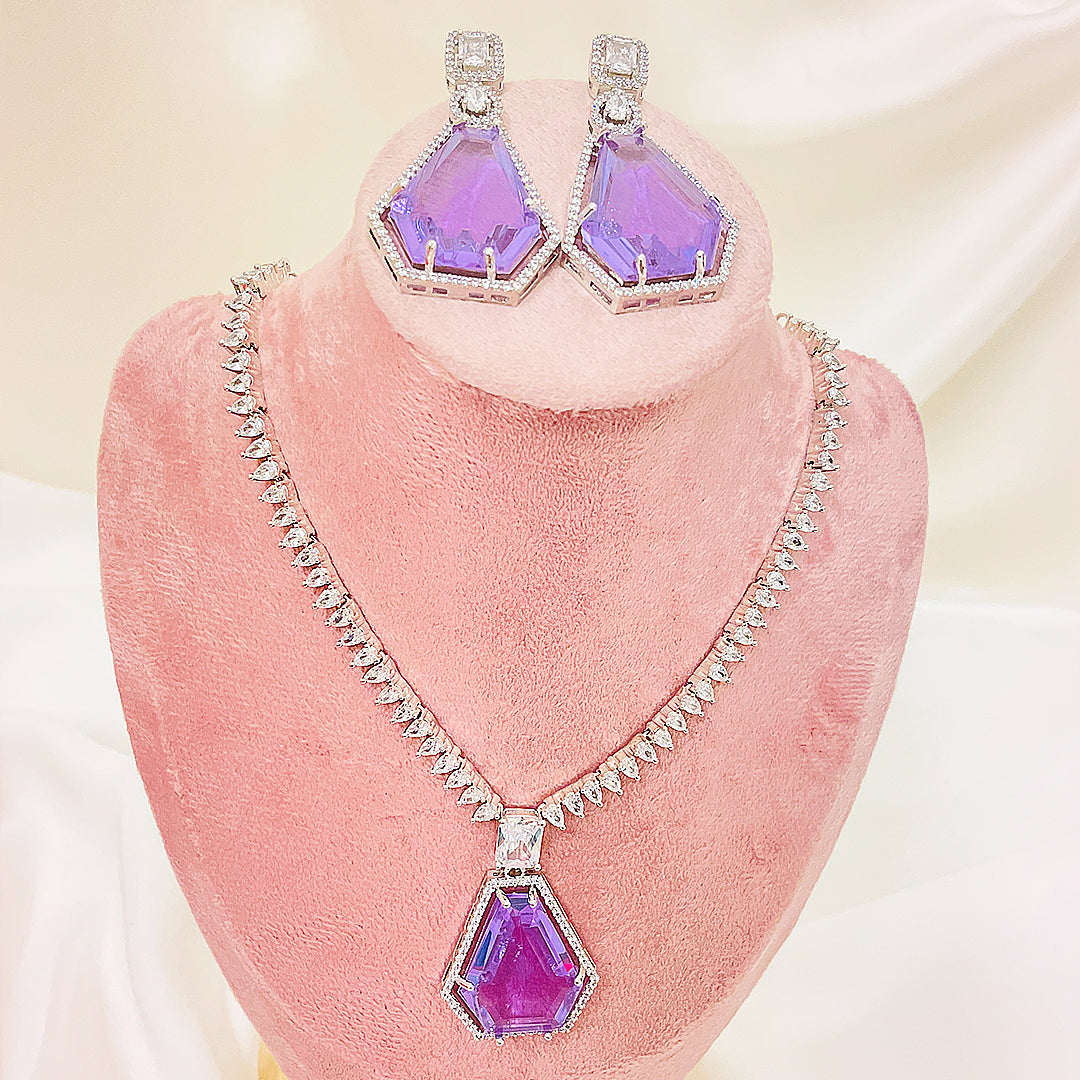 Ezabel Geometric Cut AD Necklace Set