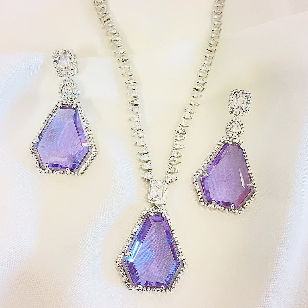 Ezabel Geometric Cut AD Necklace Set