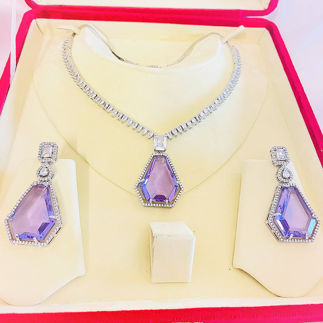 Ezabel Geometric Cut AD Necklace Set