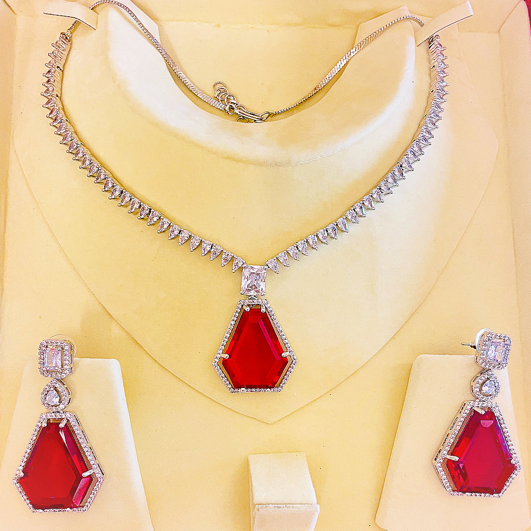 Ezabel Geometric Cut AD Necklace Set