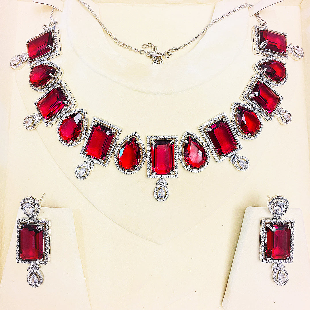 Sara Necklace Set With Rectangle & Teardrop Stones