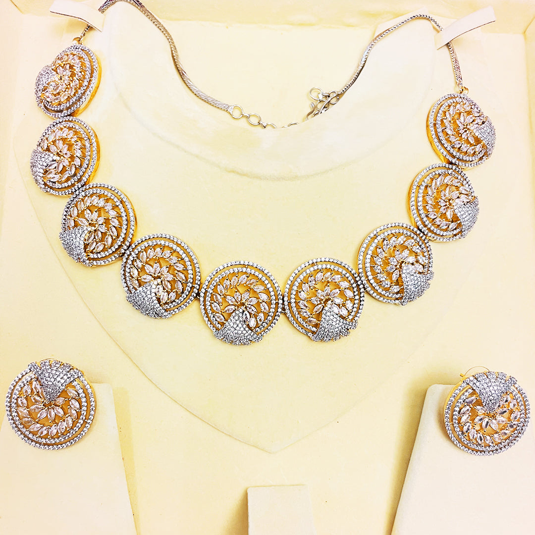 Ana Necklace Set – Circular CZ Radiance With Floral Detailing