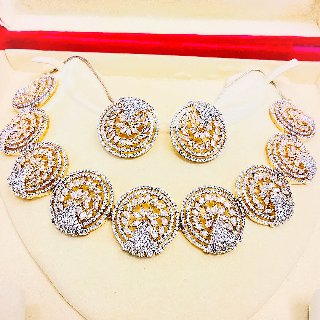 Ana Necklace Set – Circular CZ Radiance With Floral Detailing