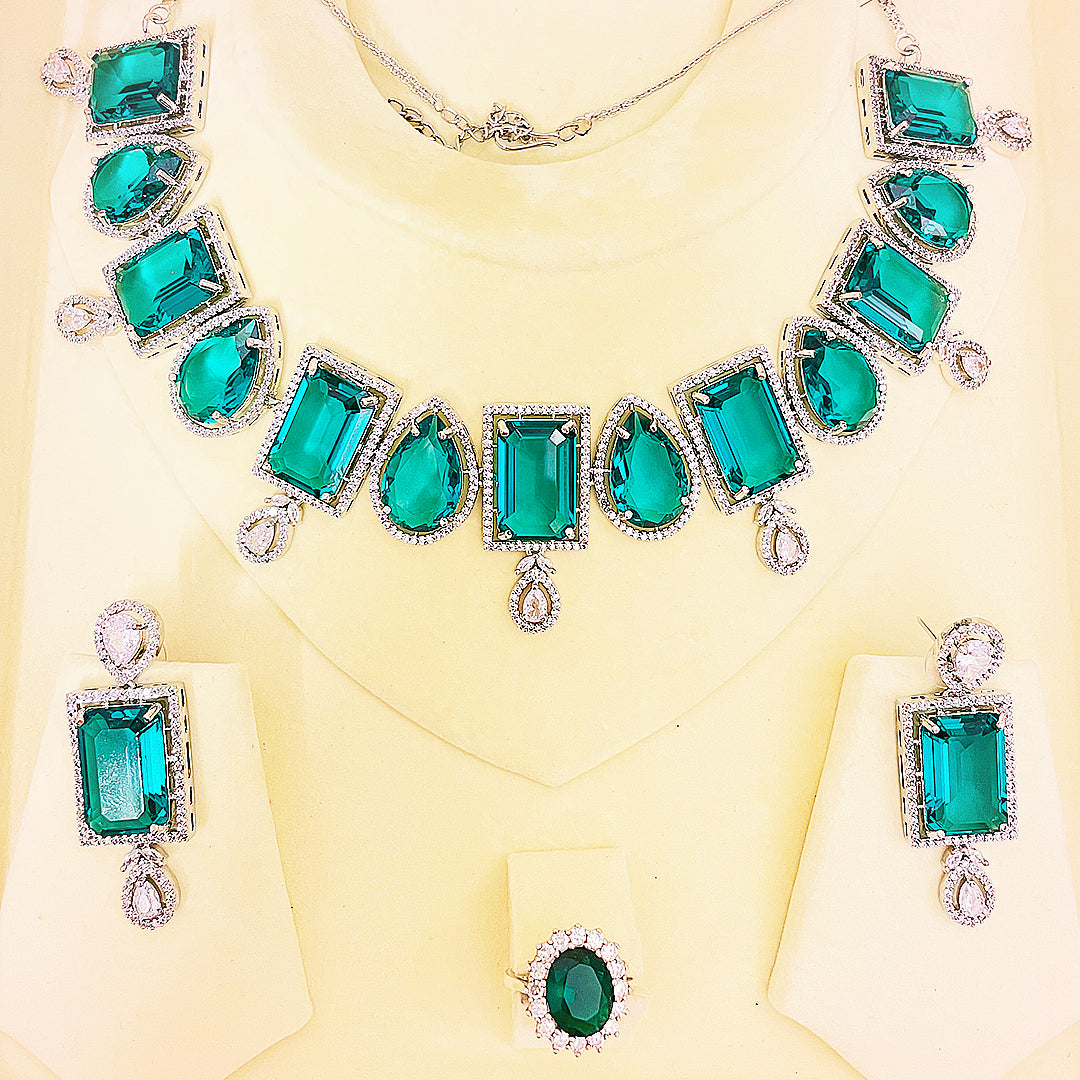 Sara Necklace Set With Rectangle & Teardrop Stones