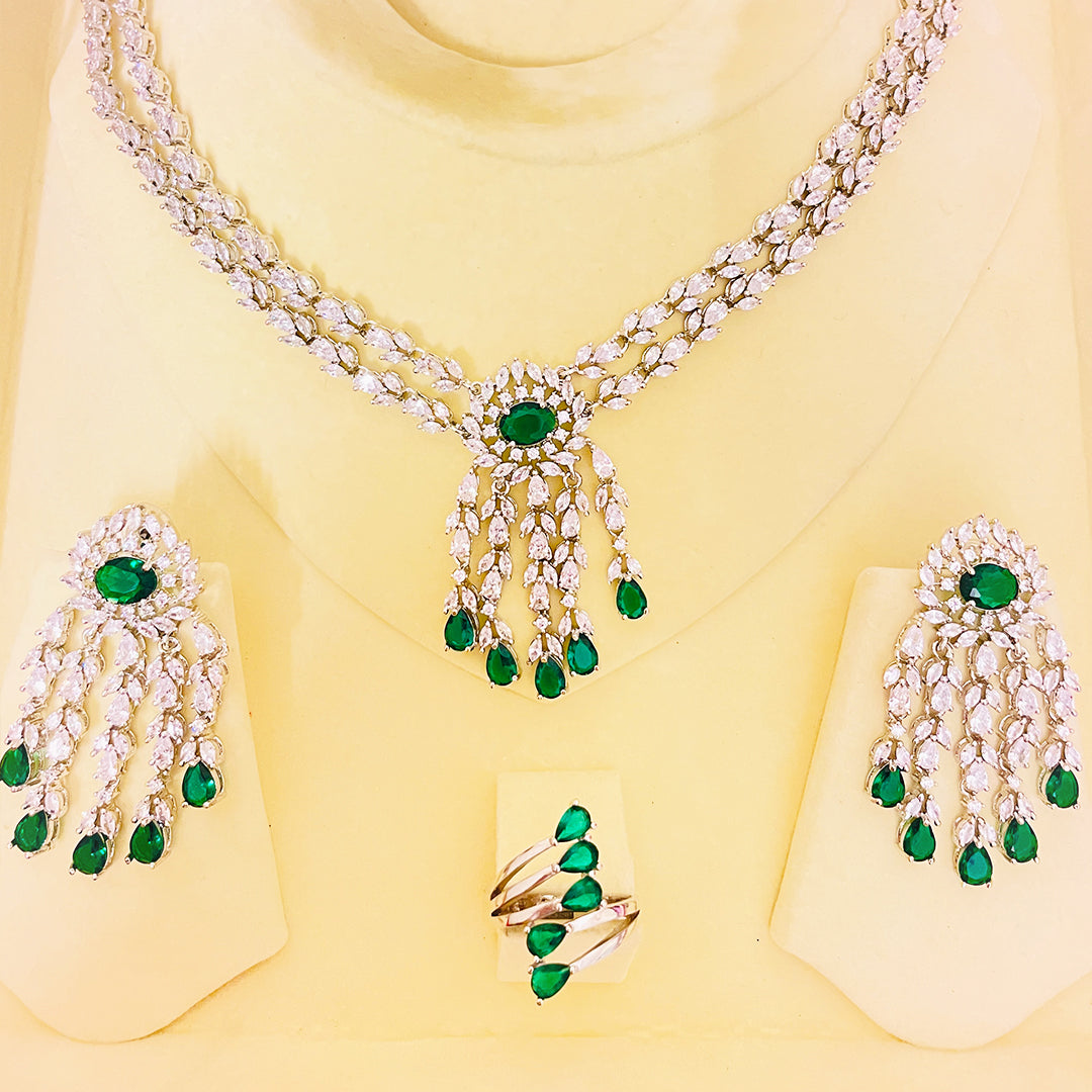 Clara Cascading Drop CZ Necklace & Earrings Set