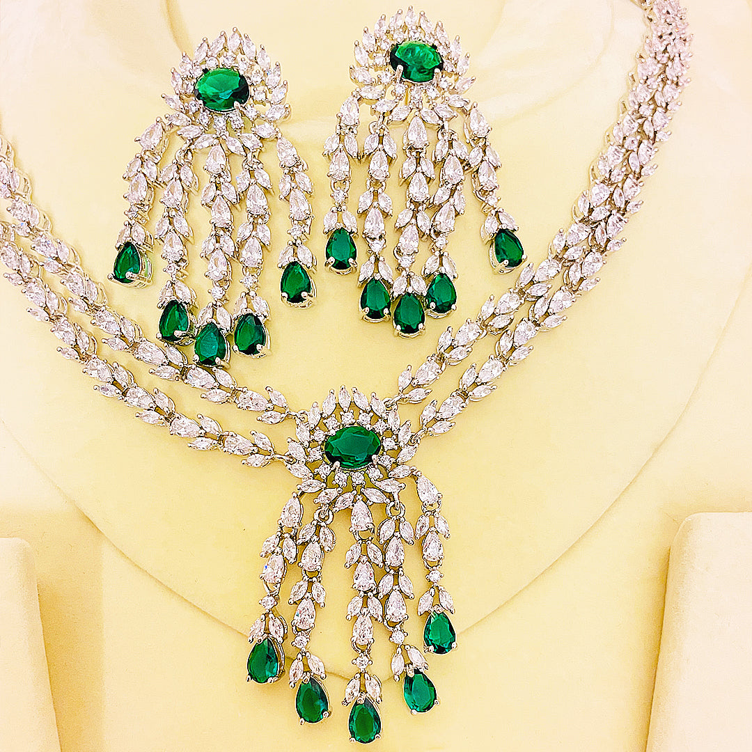 Clara Cascading Drop CZ Necklace & Earrings Set
