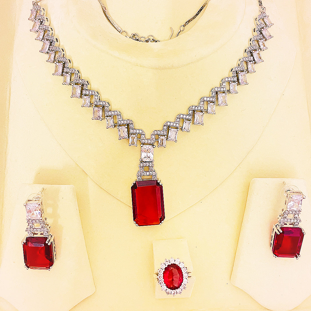 Sophie Emerald-Cut Rectangle Pendant & Drop Earrings Necklace Set