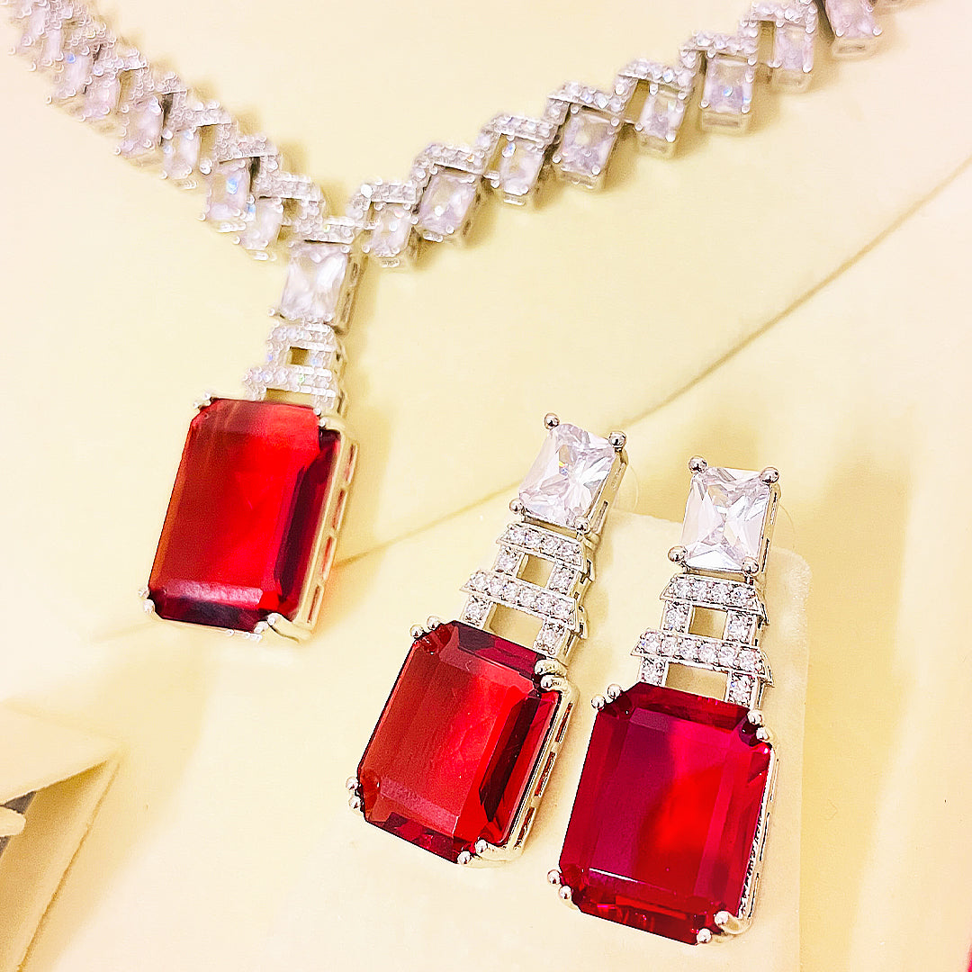 Sophie Emerald-Cut Rectangle Pendant & Drop Earrings Necklace Set
