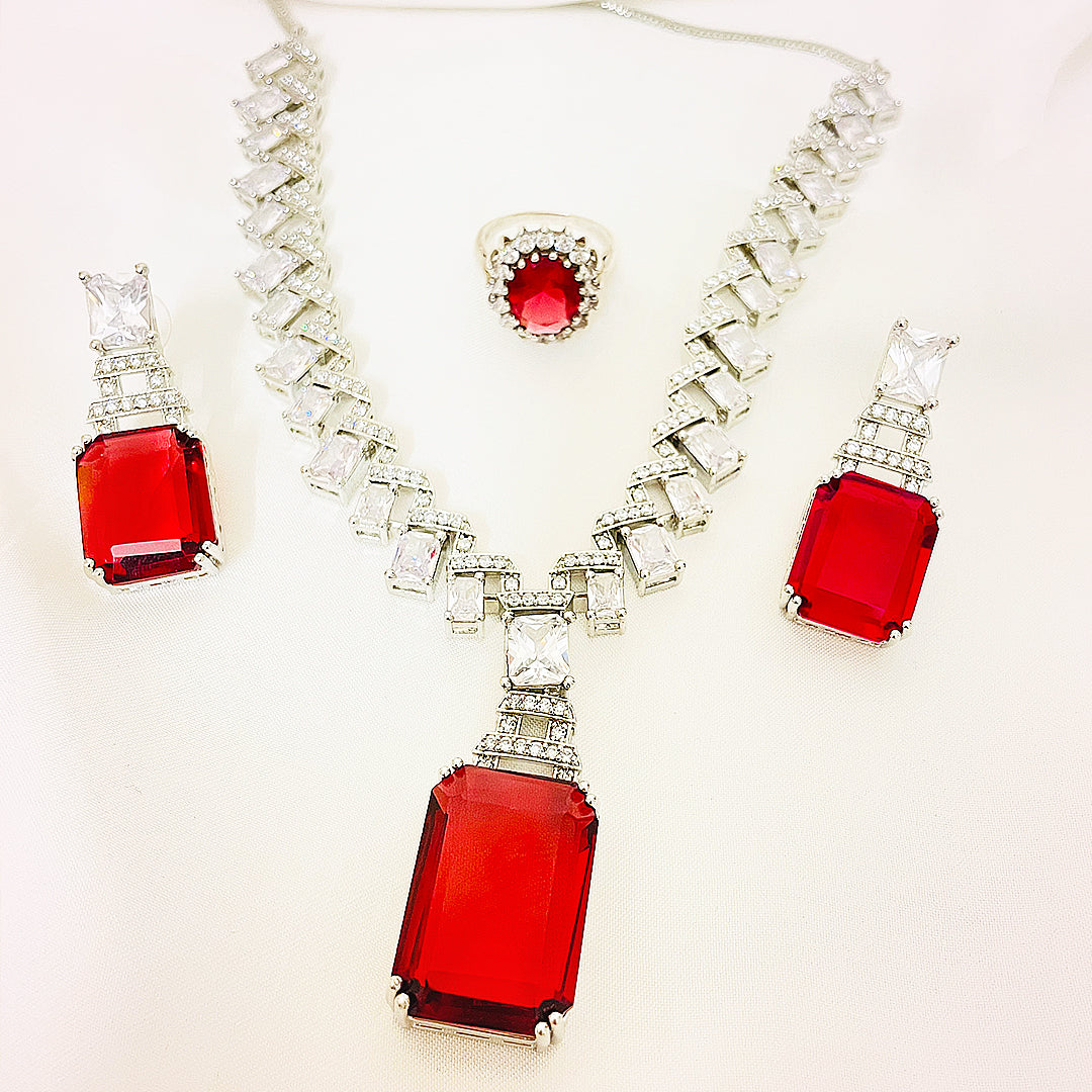 Sophie Emerald-Cut Rectangle Pendant & Drop Earrings Necklace Set