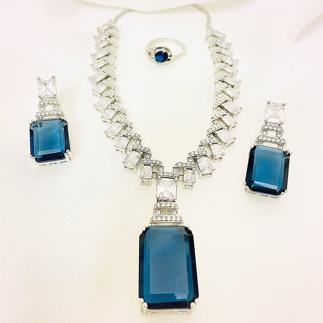 Sophie Emerald-Cut Rectangle Pendant & Drop Earrings Necklace Set