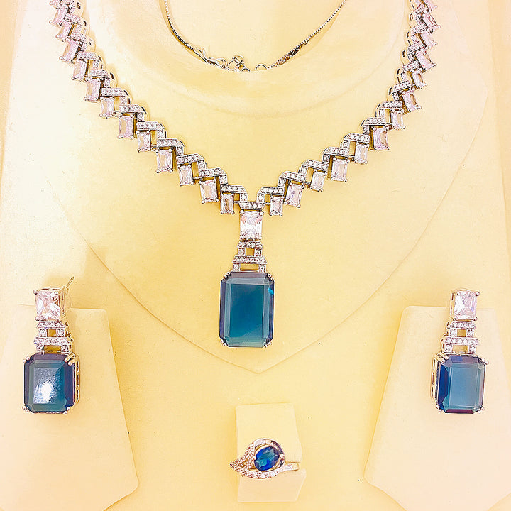 Sophie Emerald-Cut Rectangle Pendant & Drop Earrings Necklace Set