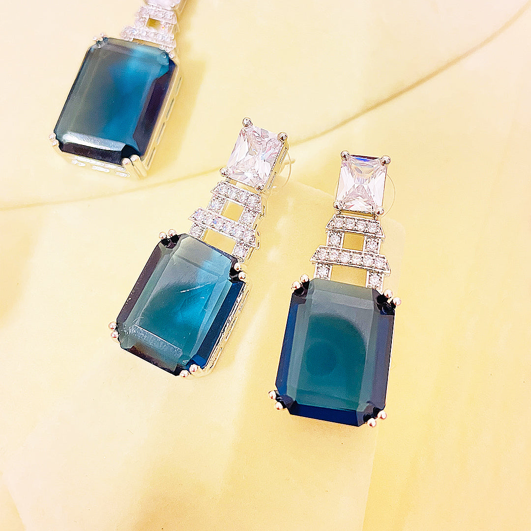 Sophie Emerald-Cut Rectangle Pendant & Drop Earrings Necklace Set