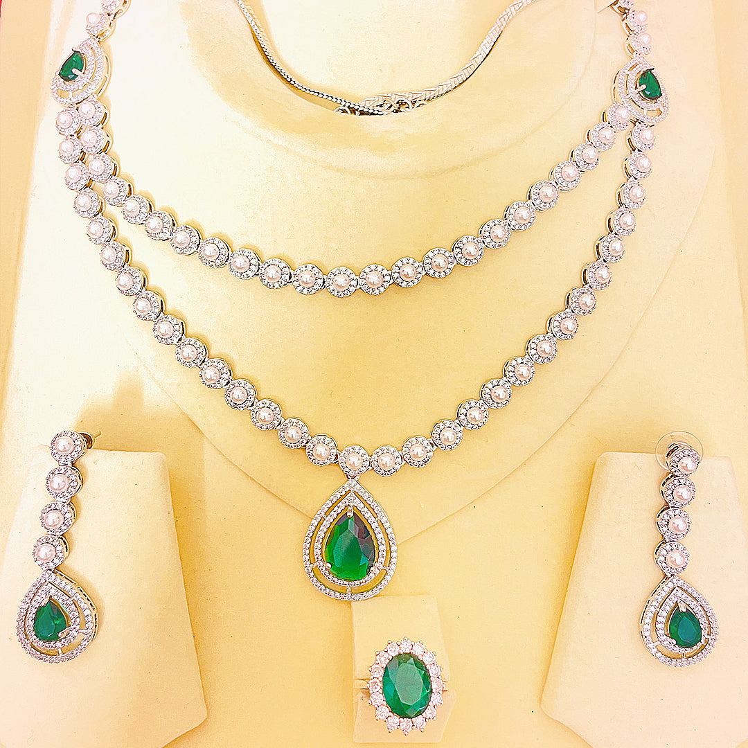 Celina Dual-Layer Pearl & Teardrop CZ Bridal Set
