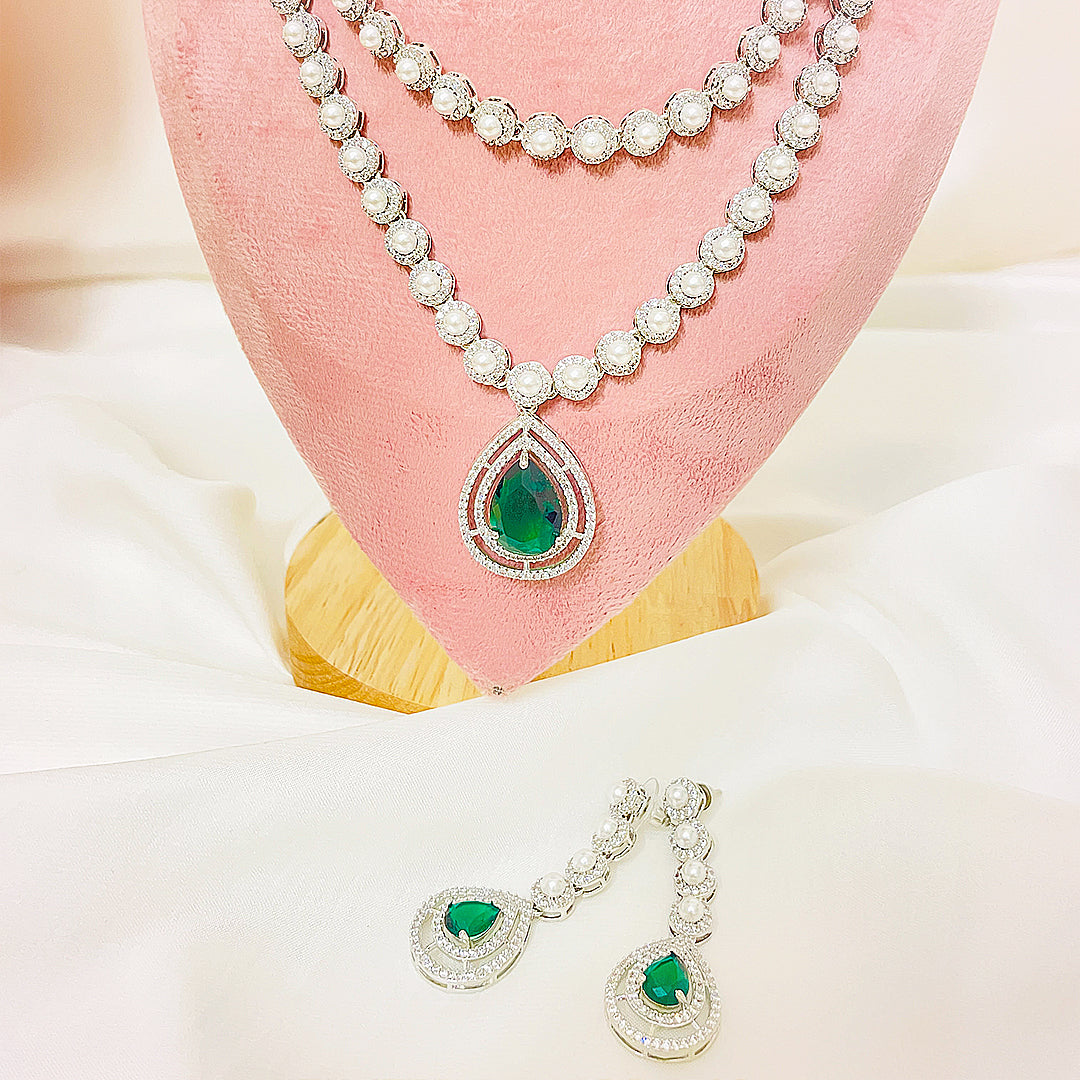 Celina Dual-Layer Pearl & Teardrop CZ Bridal Set